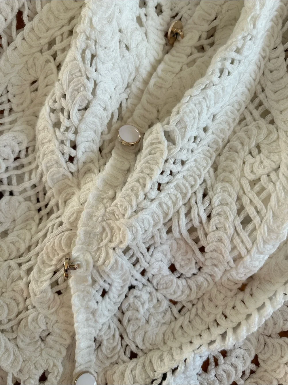Ultra pink 100% cotton crochet knit white cardigan open knit buttons cottagecore